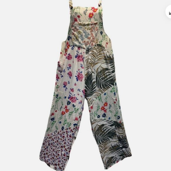 Nwt SACRED THREADS funky floral hippie rayon OVERALLS ROMPER JUMPSUIT JUMPER 1X - Picture 1 of 3